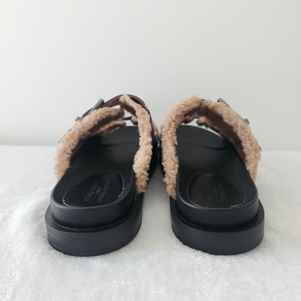 Aerosoles Laura Ashley Olivia Slides Floral Shearling Fur‎ Platform Sandals 7.5 - Picture 4 of 12